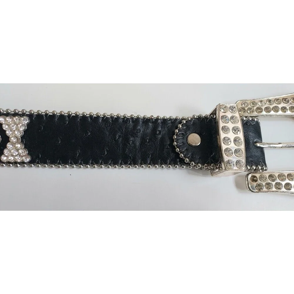 Ladies West Star Black Leather Western Rodeo Fancy Belt W/Rhinestones Size Lg